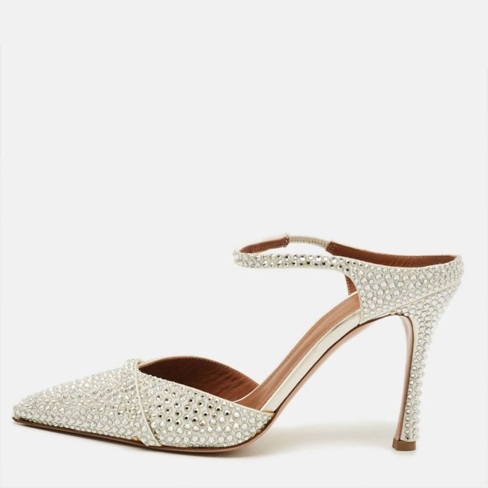 Malone Souliers Iona Size 38 White Satin Mules